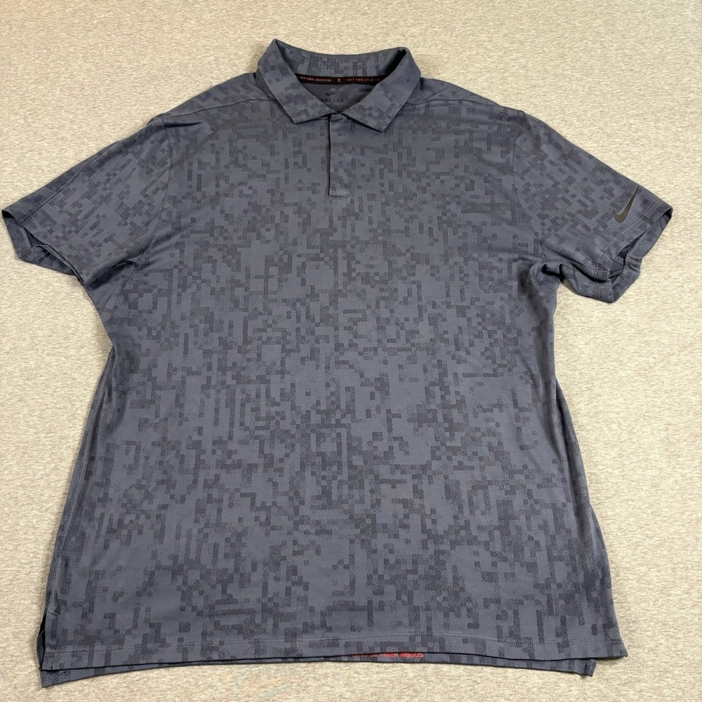 Nike Tiger Woods Dri-FIT Golf Polo Mens L Blue Digital Camo Short Sleeve
